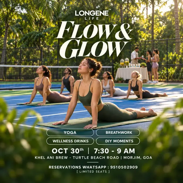 Flow & Glow: Yoga, Breathwork & Longevity Drinks poster